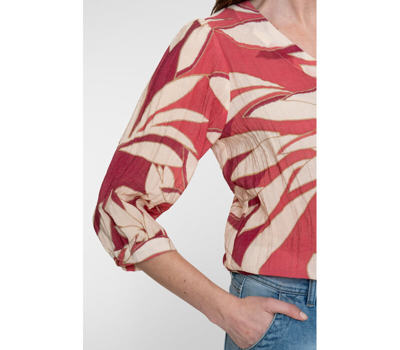 Geisha Blouse Raspberry Coral Red Off White