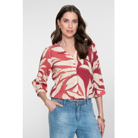 Geisha Blouse Raspberry Coral Red Off White