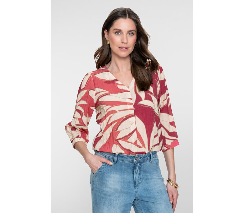 Geisha Blouse Raspberry Coral Red Off White