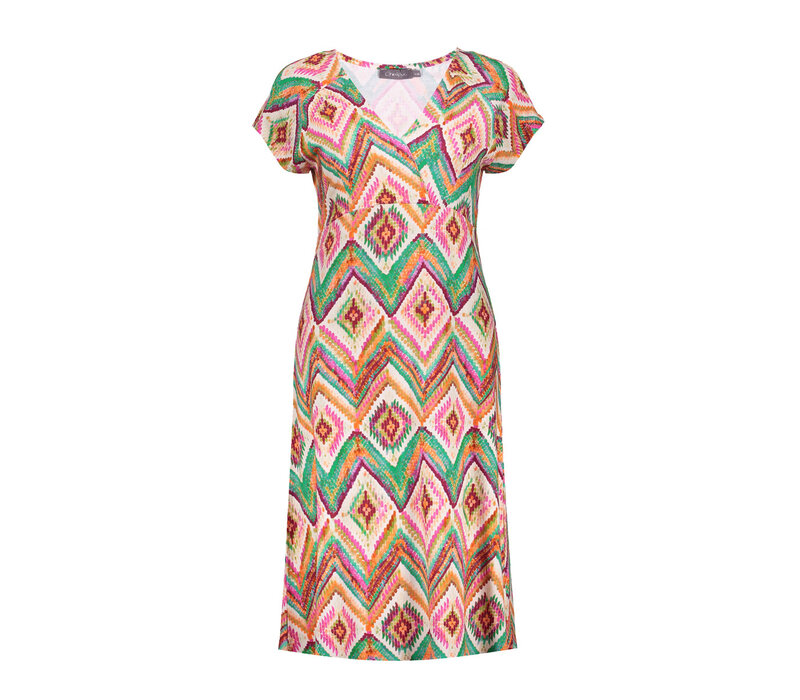 Geisha Dress V-Neck Short Jersey Teal Fuchsia