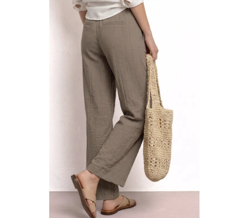 Street One Wide Leg Belt Horn Buckle High Waist Dark Beige