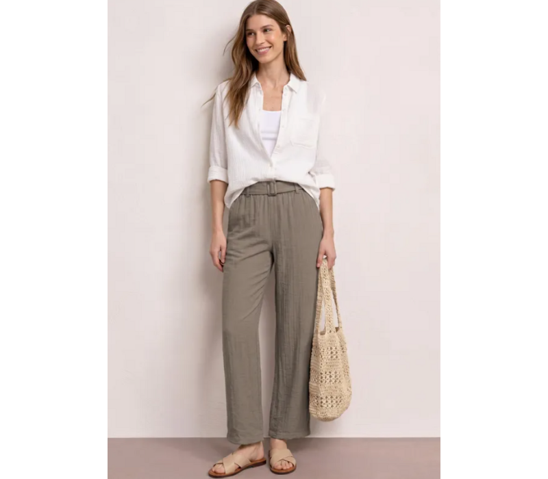 Street One Wide Leg Belt Horn Buckle High Waist Dark Beige