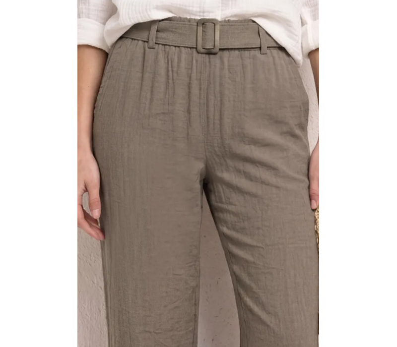 Street One Wide Leg Belt Horn Buckle High Waist Dark Beige