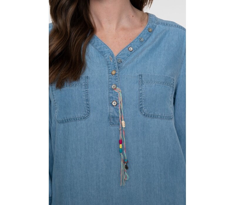 Geisha Dress Lyocell Ropes Bleached Denim