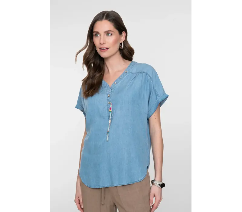 Geisha Blouse Lyocell Ropes Bleached Denim