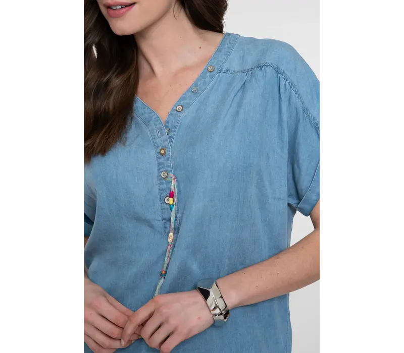 Geisha Blouse Lyocell Ropes Bleached Denim