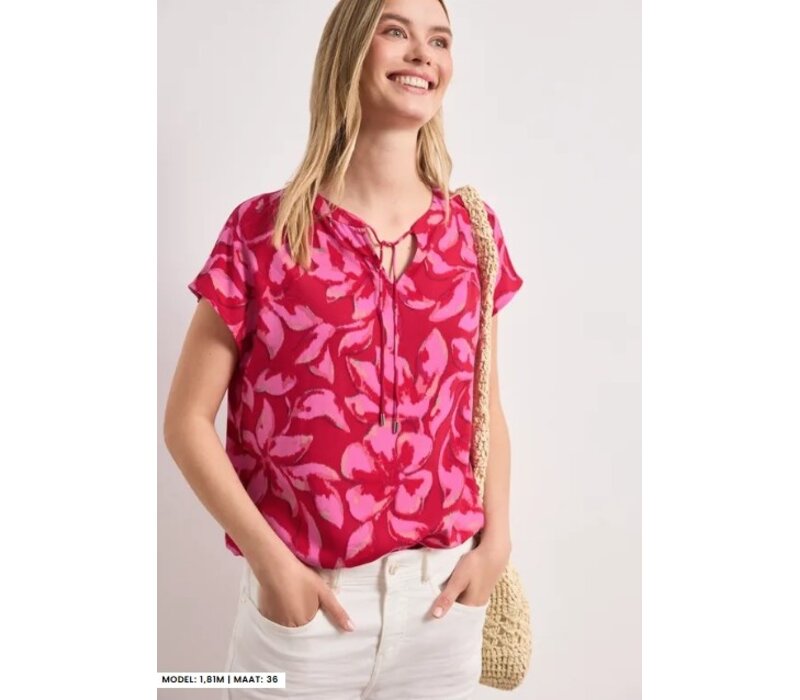 Street One Splitneck Blouse with Smokdetail Salsa Red