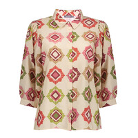Geisha Blouse Ecru Raspberry Green