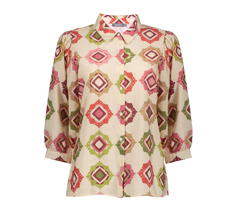 Geisha Blouse Ecru Raspberry Green