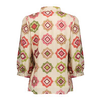 Geisha Blouse Ecru Raspberry Green