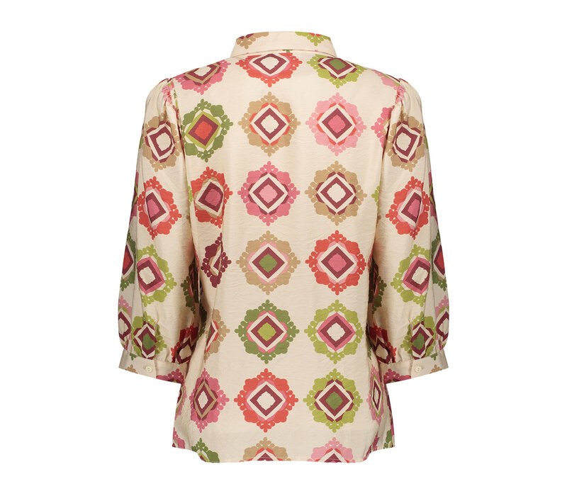 Geisha Blouse Ecru Raspberry Green