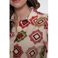 Geisha Blouse Ecru Raspberry Green