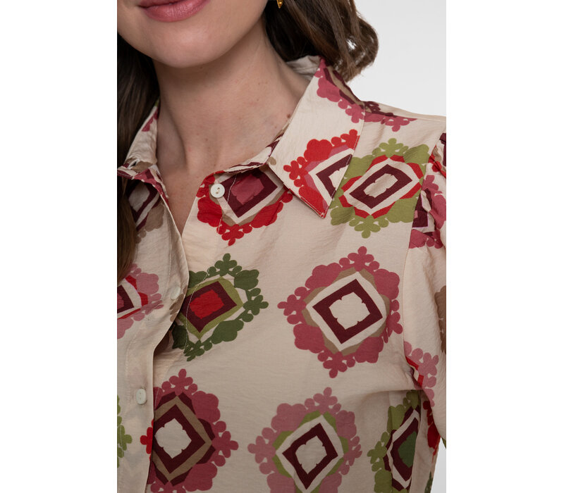Geisha Blouse Ecru Raspberry Green