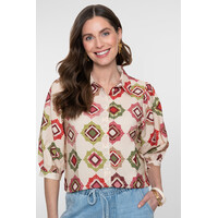 Geisha Blouse Ecru Raspberry Green