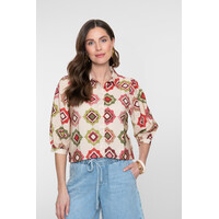 Geisha Blouse Ecru Raspberry Green
