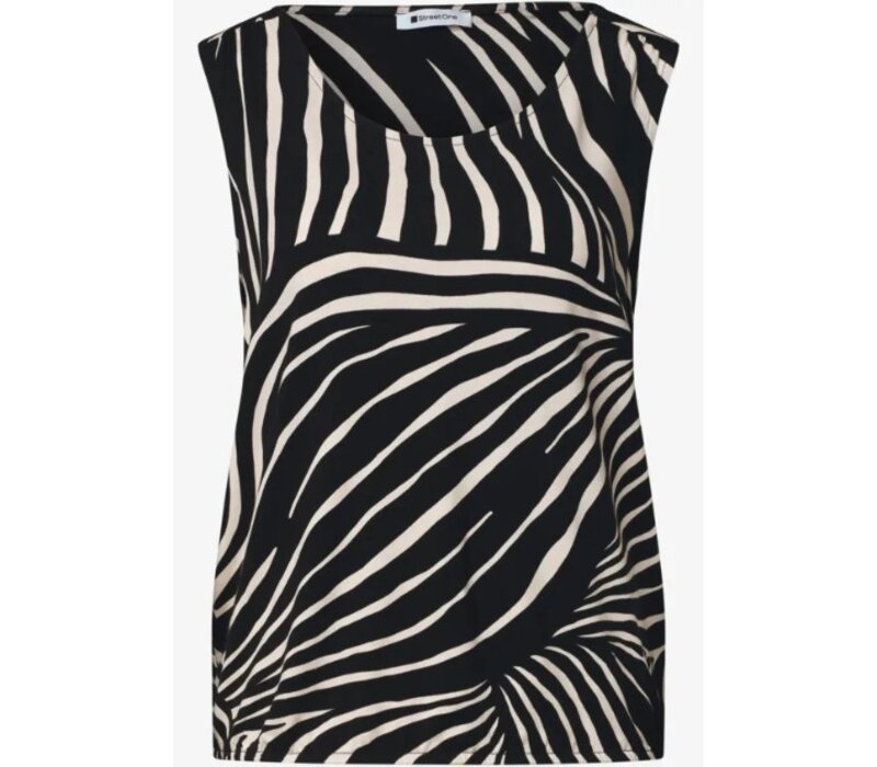 Street One Printed Jersey V-Neck Top Black