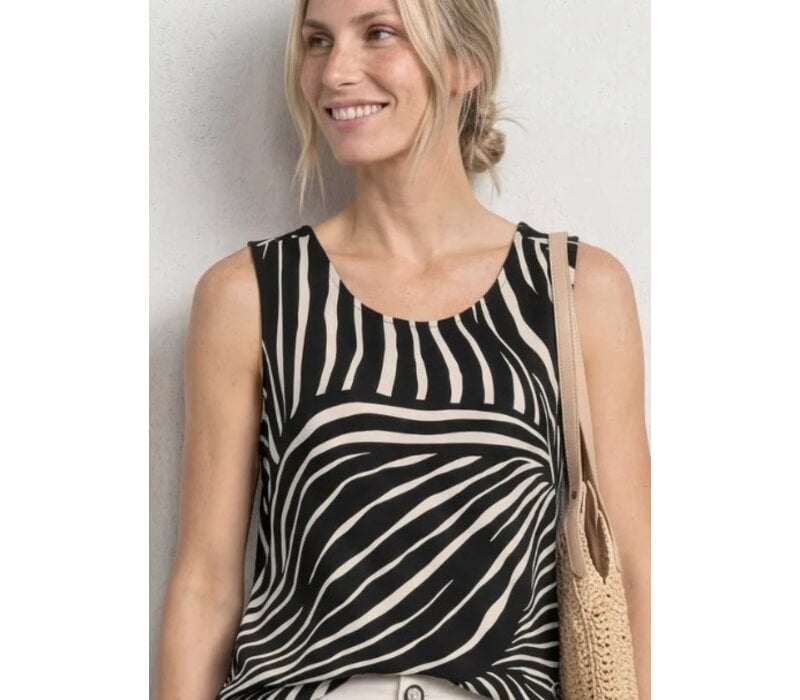 Street One Printed Jersey V-Neck Top Black
