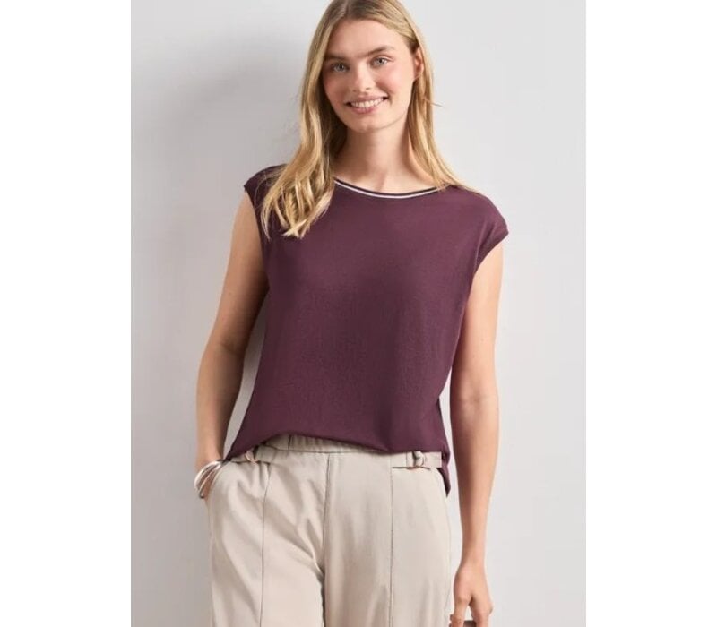 Street One Shirt with Deco Rib Rustic Rouge