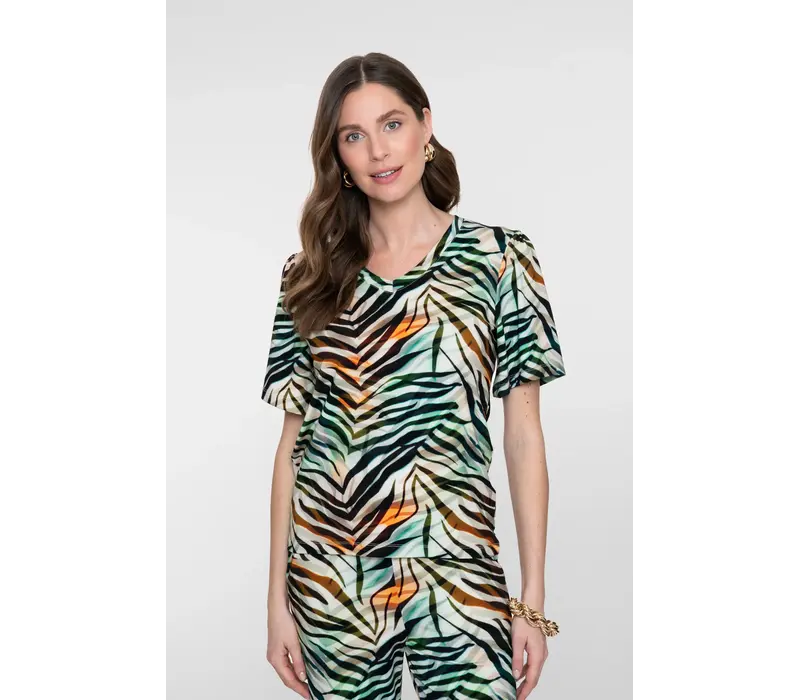 Geisha T-Shirt V-Neck Jersey Brown Green