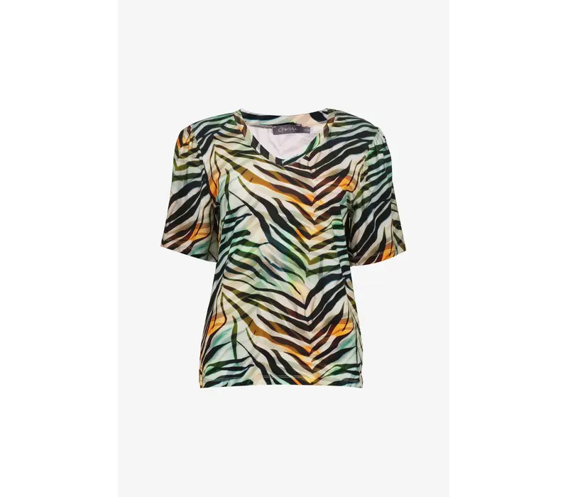 Geisha T-Shirt V-Neck Jersey Brown Green