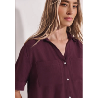 Street One Buttoned Shirtcollar Blouse with Tur Rustic Rouge