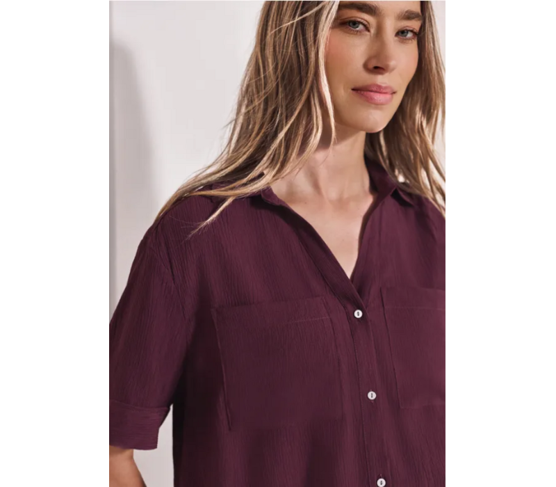 Street One Buttoned Shirtcollar Blouse with Tur Rustic Rouge