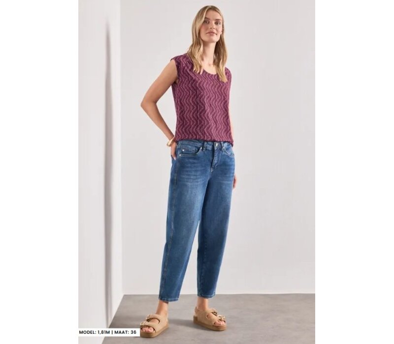 Street One Printed Top with Elastic Hem Blush Berry