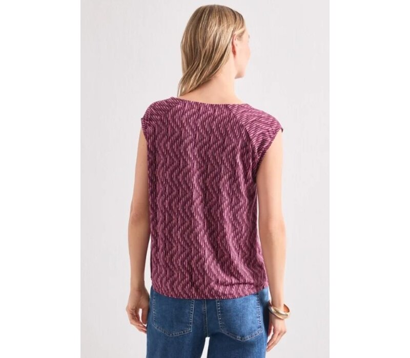 Street One Printed Top with Elastic Hem Blush Berry