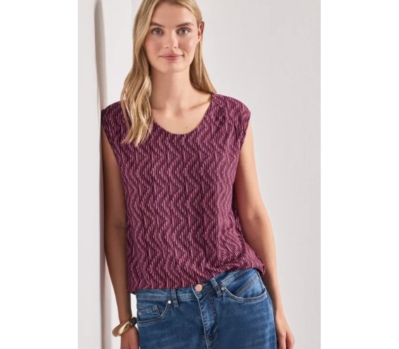 Street One Printed Top with Elastic Hem Blush Berry