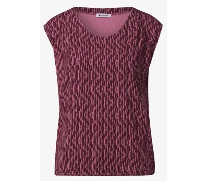 Street One Printed Top with Elastic Hem Blush Berry