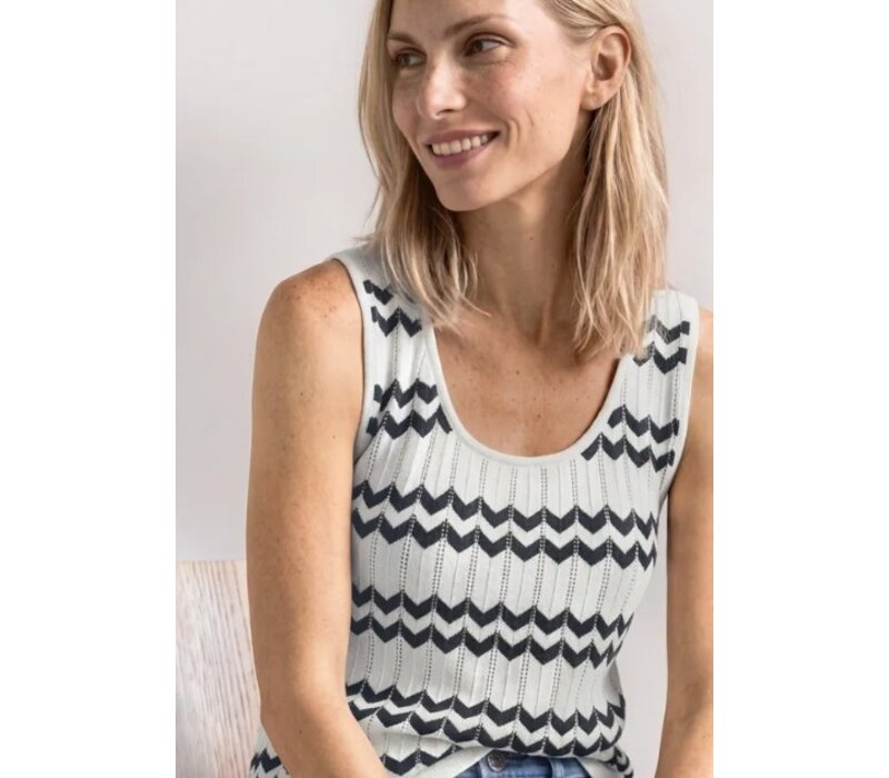 Street One Bi Colored Zig Zag Top Off White