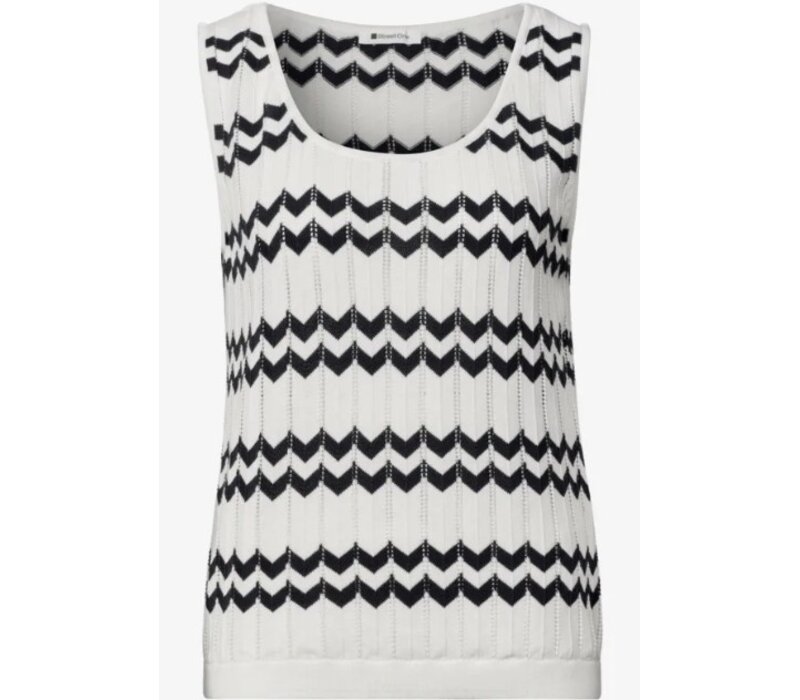 Street One Bi Colored Zig Zag Top Off White