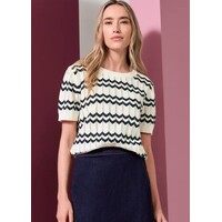 Street One Bi Colored Zig Zag Sweater Off White