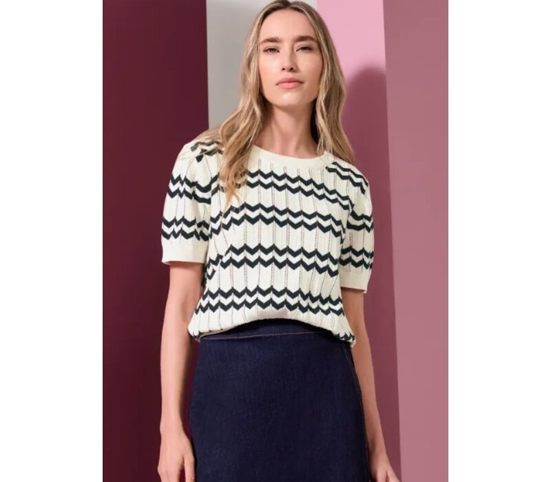 Street One Bi Colored Zig Zag Sweater Off White