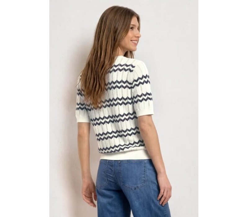 Street One Bi Colored Zig Zag Sweater Off White