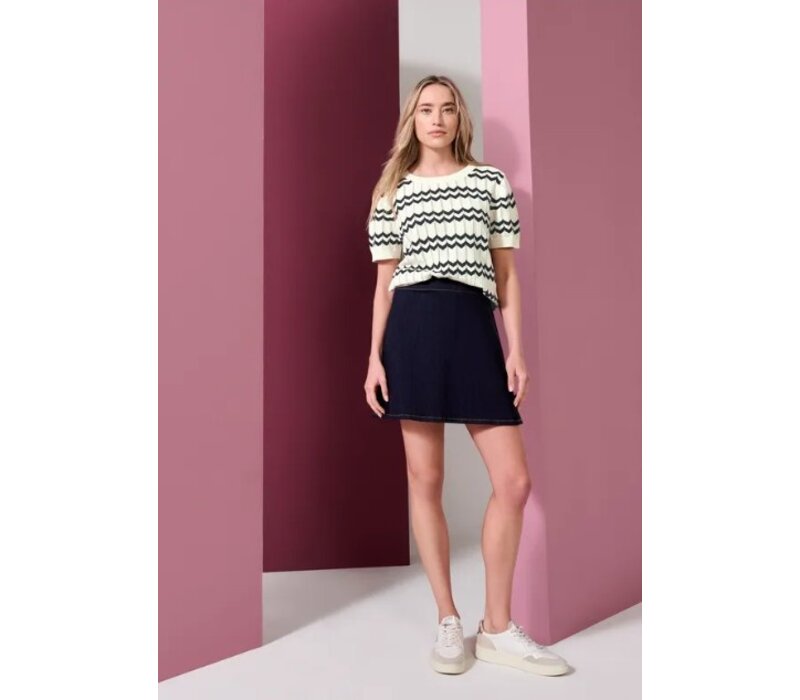Street One Bi Colored Zig Zag Sweater Off White