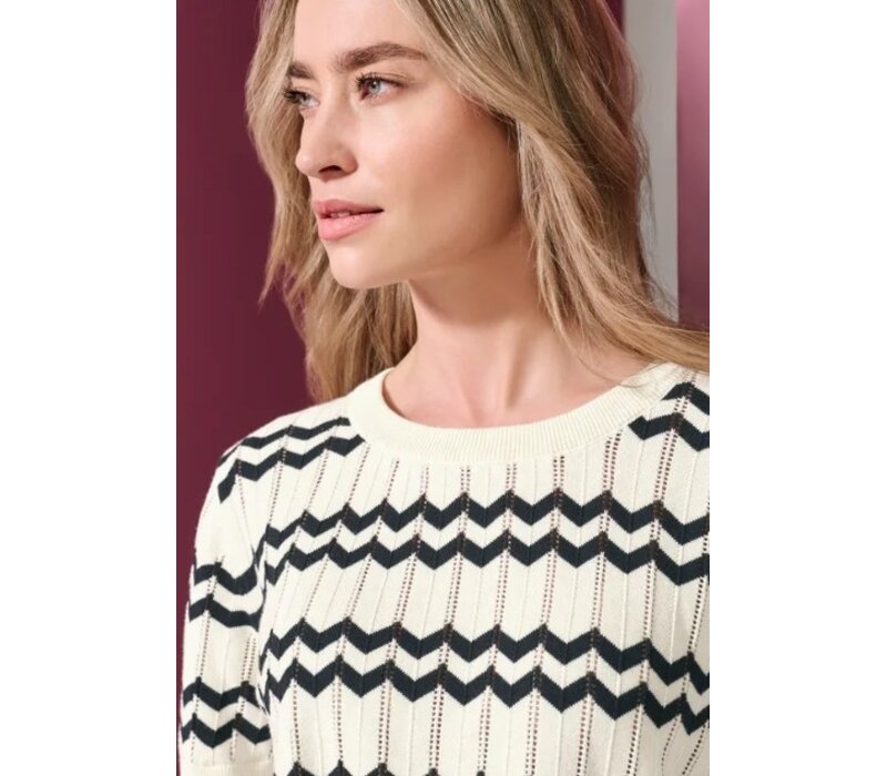Street One Bi Colored Zig Zag Sweater Off White
