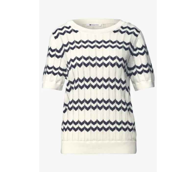 Street One Bi Colored Zig Zag Sweater Off White