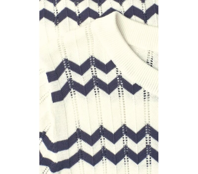 Street One Bi Colored Zig Zag Sweater Off White
