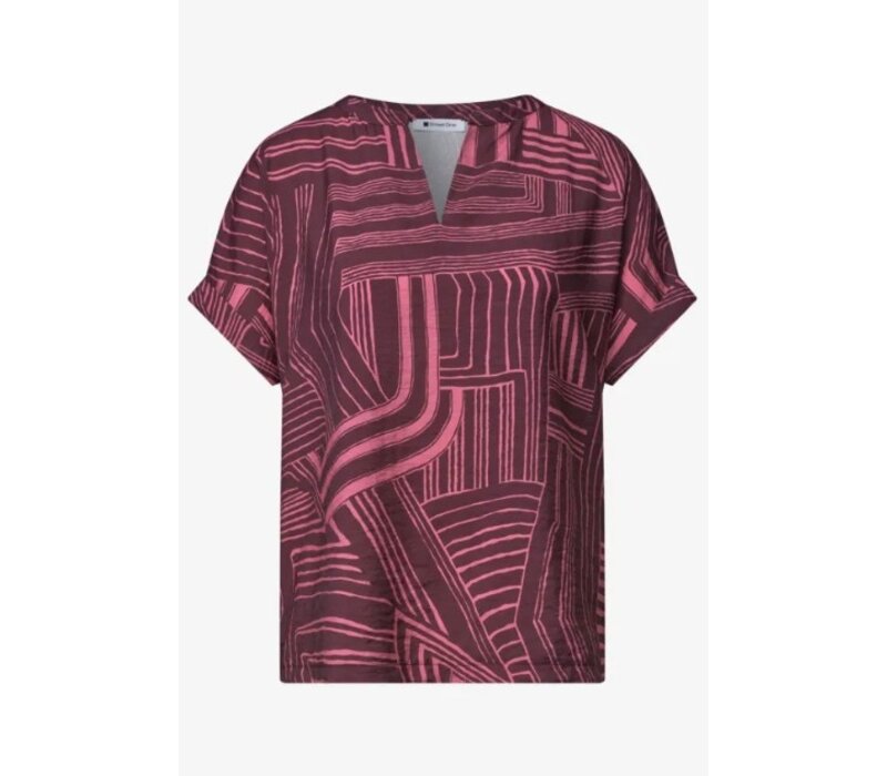Street One Printed Mat Mix Shirt with Split Blush Berry
