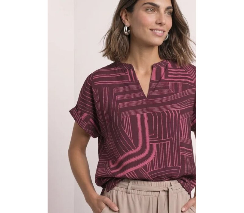 Street One Printed Mat Mix Shirt with Split Blush Berry