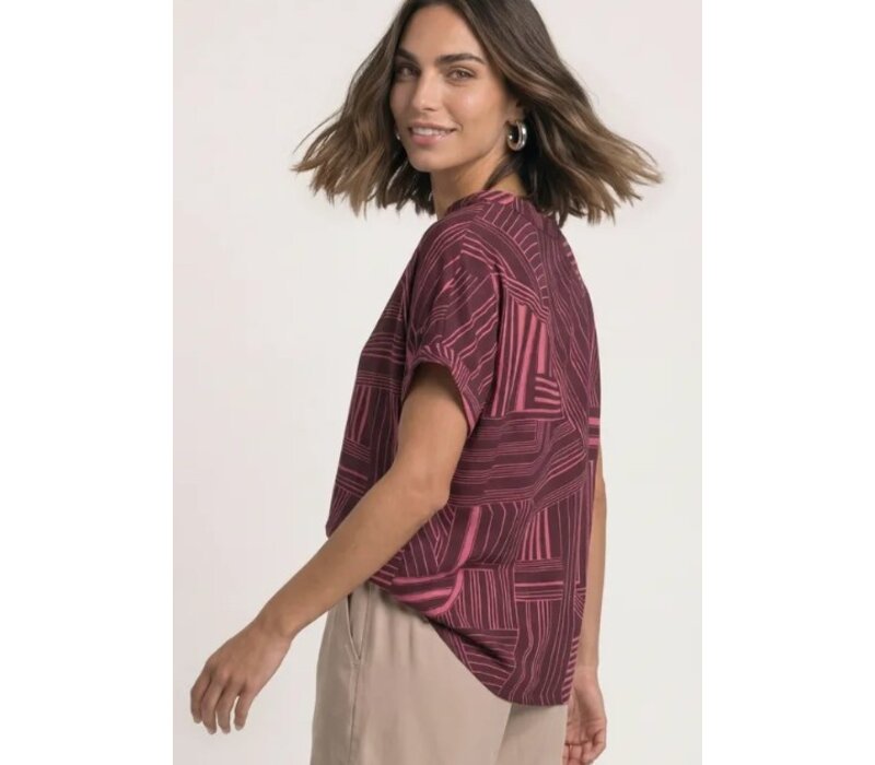 Street One Printed Mat Mix Shirt with Split Blush Berry