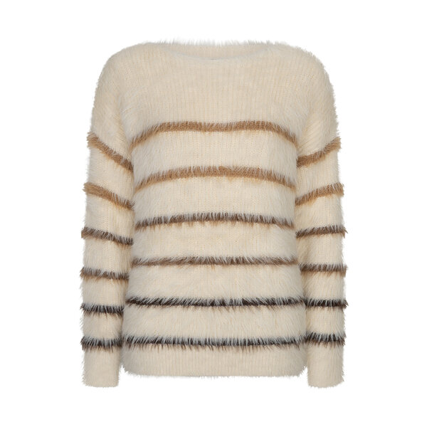 Red Button Fuzzy Sweater & Stripe 