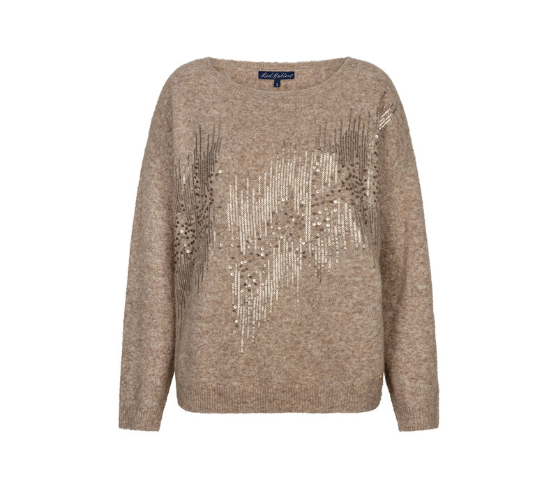 Red Button Sequin Sweater Latte