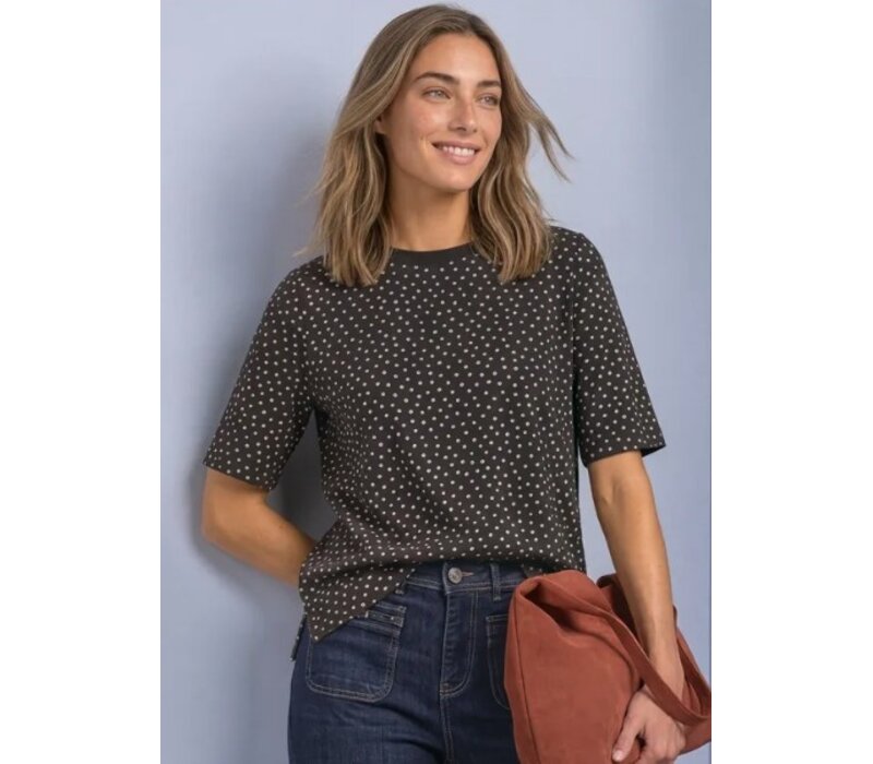 Street One Printed Shirt with Rib Collar Black Coffee