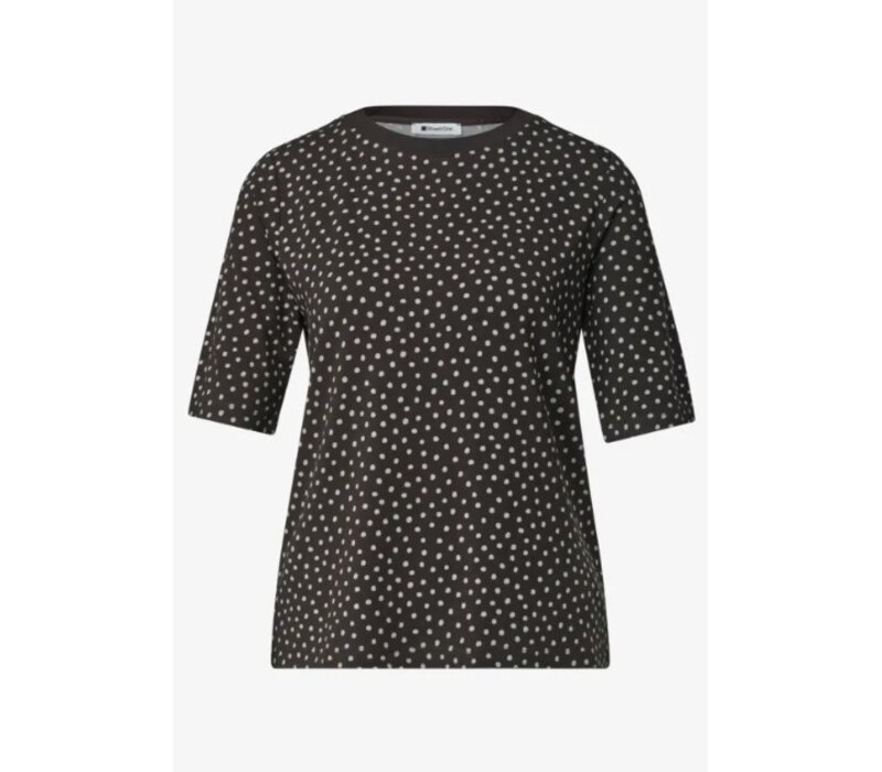 Street One Printed Shirt with Rib Collar Black Coffee