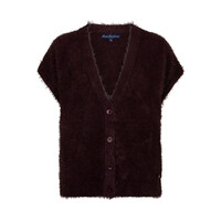 Red Button Sleeveless Fuzzy Burgundy