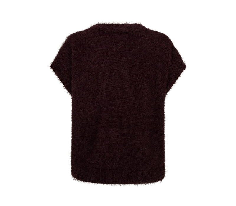 Red Button Sleeveless Fuzzy Burgundy