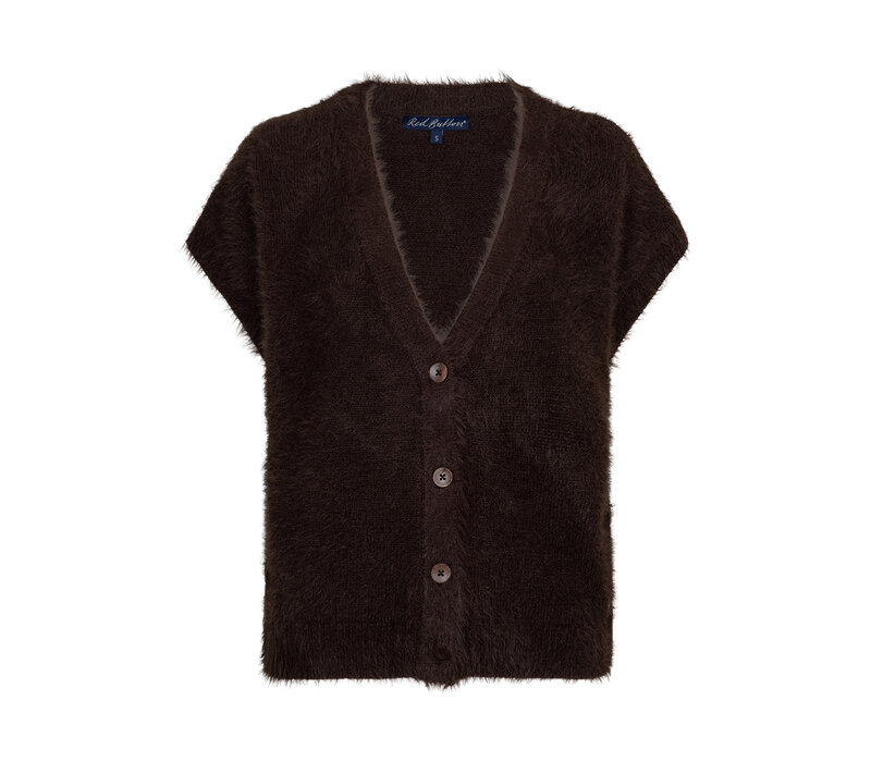 Red Button Sleeveless Fuzzy Espresso