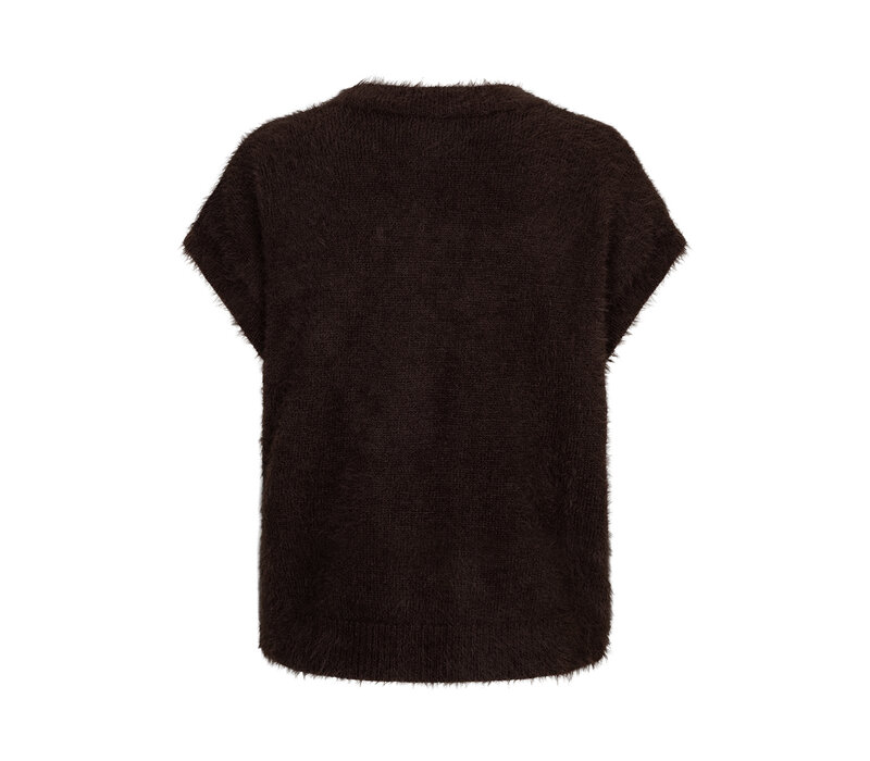 Red Button Sleeveless Fuzzy Espresso